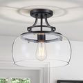 WUZUPS Chandelier Rustic Farmhouse Industrial Round Semi-flushmount Ceiling LED Light Fixture with Clear Glass Shades for Bathroom Kitchen Foyer Entryway, H 11.8" x W 13.4", E26 Base, Black