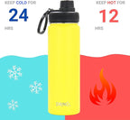 DRINCO Stainless Steel Water Bottle Spout Lid Vacuum Insulated Double Wall Water Bottle Wide Mouth (40oz 32oz 22oz 18oz 14oz) Leak Proof Keeps Cold or Hot (22 oz, 22oz Illuminating Yellow)