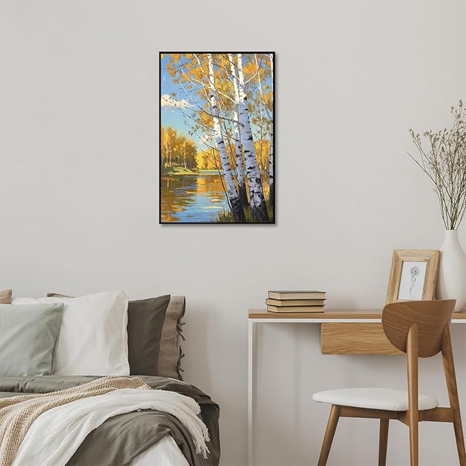Poplar trees beside the blue sky and white clouds are suitable for living rooms bedrooms and offices Landscape posters and wall paintings