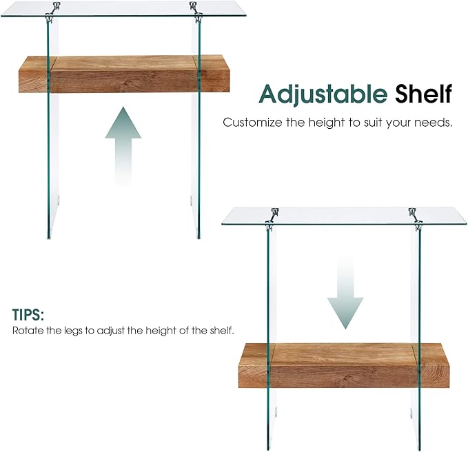 ivinta Glass Console Table with Storage, 31.5'' Modern Narrow Entryway Table for Small Space with Natural Wood Shelves for Living Room, Hallway, Foyer, Bedroom 5103 (Natural)