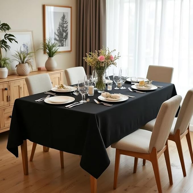 sancua Rectangle Tablecloth - 70 x 108 Inch - Stain and Wrinkle Resistant Washable Polyester Table Cloth, Decorative Fabric Table Cover for Dining Tables, Buffet Parties and Camping, Black
