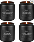 Scented Candles Set | Candle Gifts for Men - Masculine Candle, Soy Candles for Home Scented - 4 Pack Aromatherapy Gift for Dad Fathers Day- Scent of Teakwood & Mahogany/Whiskey Tobacco/Rum & Oak/Cedar