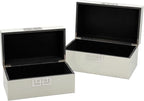 Galt International Storage Box Set Decorative Storage Box w/Hinged Lid Classic Design Wood Decor Boxes with Geometric Clasp Storage for Bedroom & Home - Set of 2 (White & Silver)