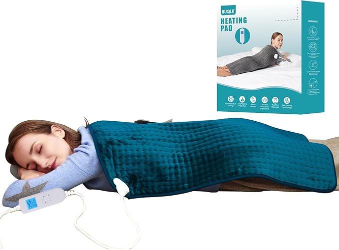 Ruqiji 17''x33'' XXXL King Size Heating Pad with 10 Temperature Settings, Pain Relief for Back/Neck/Shoulders/Menstrual Pain/Leg Cramp Christmas Gifts for Women Men Mom Dad(Dark Teal)