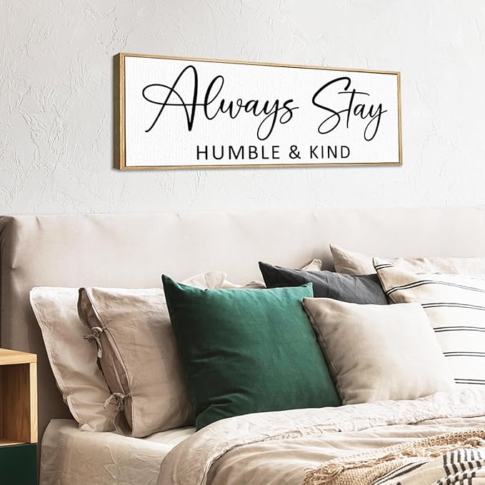 Always Stay Humble & Kind Sign Wall Art Decor Rustic Farmhouse Home Canvas Framed Print for Living Room Entryway Wall Decor,Lets Stay Family Home Rustic Hanging Decoration