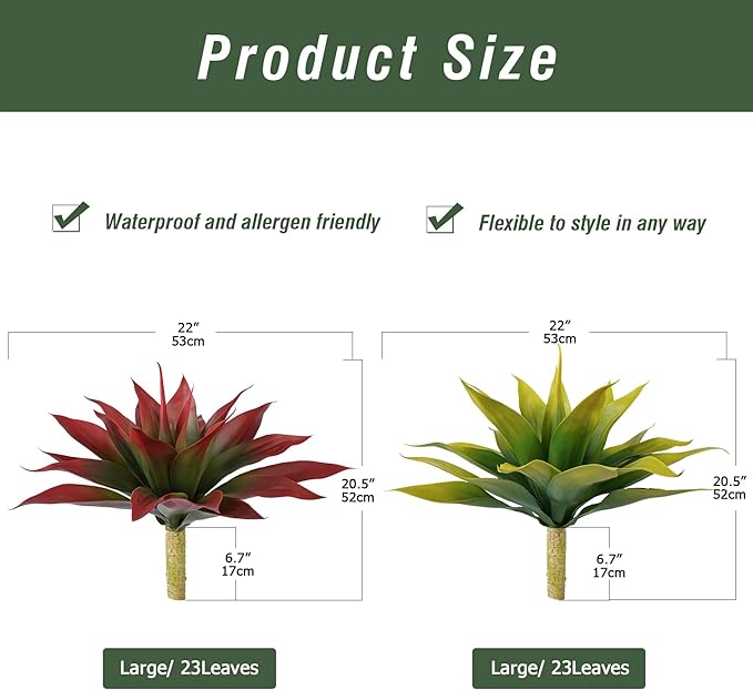 Artificial Agave Plants,Large UV Resistant Fake Agave Planters for Indoor and Outdoor Decorating Tropical Plant Succulents Greenery Indoor Decor (2Pack,22" Yellow)