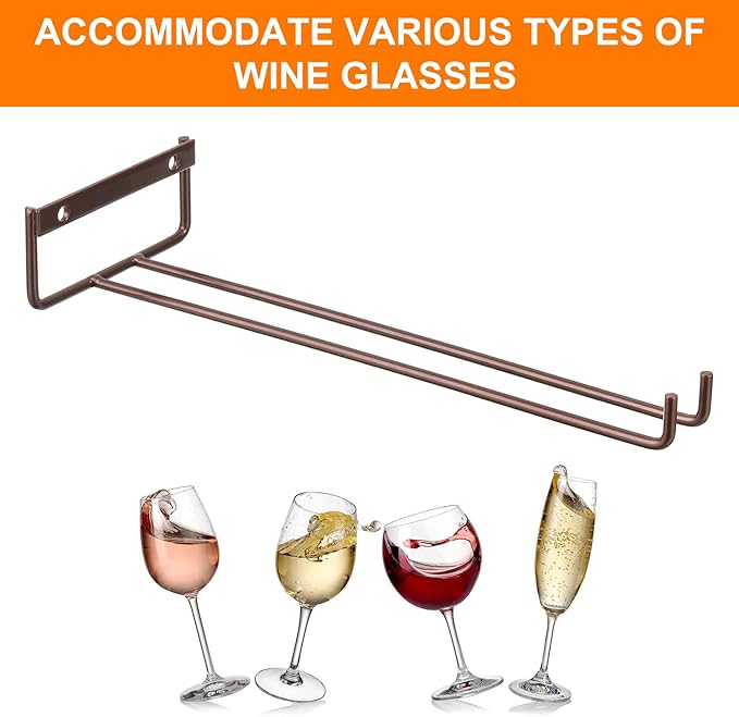 uxcell 5Pcs Wine Glass Rack, 11.02 Inch Iron Wine Glasses Rack Under Cabinet Stemware Rack - Wall Mountable Wine Glass Holder Storage Hanger for Bars Coffee Restaurants Kitchens, Bronze