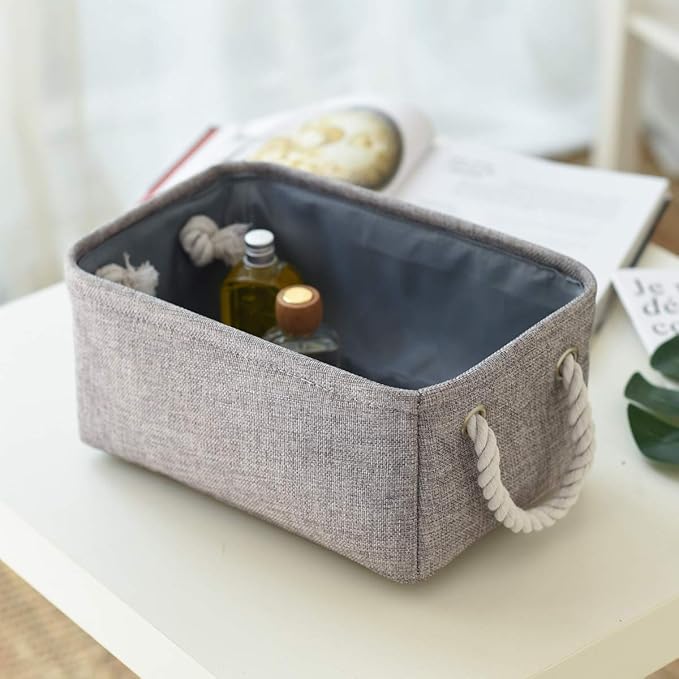 TheWarmHome Storage Bins - Medium 3 Pack Storage Baskets for Organizing Shelves | Fabric Storage Cubes Organizer for Linen Closet Nursery Home Decor Grey
