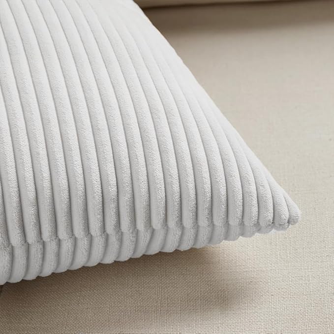 Fancy Homi 2 Packs Pure White Decorative Throw Pillow Covers 20x20 Inch for Living Room Couch Bed Sofa, Rustic Farmhouse Boho Home Decor, Soft Corss Corduroy Patchwork Accent Cushion Case 50x50 cm