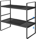 Expandable Cabinet Shelf Organizers, Kitchen Small Stand Rack Organization for Tabletop Countertop Cupborad Pantry, Black 2 Pack