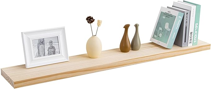 Fun Memories 48 Inch Floating Shelves for Wall, Deep Rustic Solid Pine Wood Floating Shelf - Farmhouse Wall Mounted Display Shelf with Heavy-Duty Metal Bracket, 48" W x 8" D, Set of 1, Unfinished