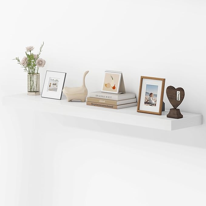 48 Inches Floating Shelves for Wall, 9.3" Deep Long Floating Shelves Set of 1, Large Display & Storage Shelf, Wall Shelf for Bathroom Bedroom Living Room Kitchen Office, White