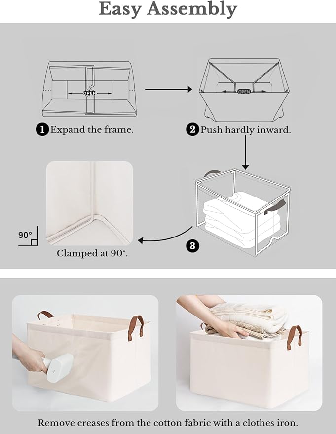 StorageWorks Storage Bins, Fabric Storage Bins for Shelves, Storage Baskets with Metal Frame, Closet Baskets and Bins with Handles, Natural Color, 2-Pack