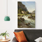 Vintage landscape rural scenery poster art farmhouse cottage wall decor living room kitchen quiet country stream suitable for bedroom bathroom