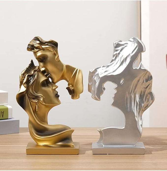 Couples Kiss Sculpture,Abstract Art Couple Sculpture Home Furnishing Resin Statue Decoration Romantic Statue Used for Home Decoration, Wedding, Gift.Silver