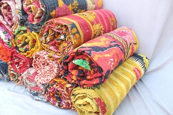 Wholesale Mix lot Tribal Kantha Quilts Vintage Cotton Bed Cover Sari Throw Old Assorted Patches Rally (3)