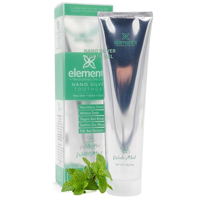 Elementa Silver Non-Foaming Toothpaste Wintermint Flavor | 5 in 1 Teeth Whitening Gel 4 Fl oz | Dentist Formulated All Natural | Professional Whitening Gel | Fluoride Free | Fresh Breath