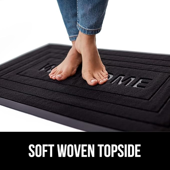 GORILLA GRIP 100% Waterproof All-Season WeatherMax Doormat, 47x35, US Designed Natural Rubber, Stain and Fade Resistant, Low Profile Indoor Outdoor Door Mats, Easy Clean Patio Mat, Black Welcome