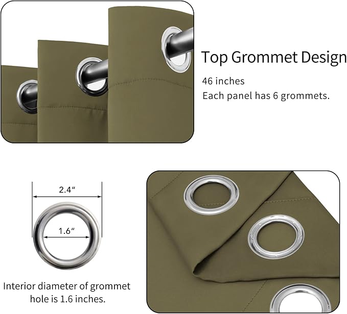 Easy-Going Blackout Curtains for Bedroom, Solid Thermal Insulated Grommet and Noise Reduction Window Drapes, Room Darkening Curtains for Living Room, 2 Panels(46x84 in, Khaki)