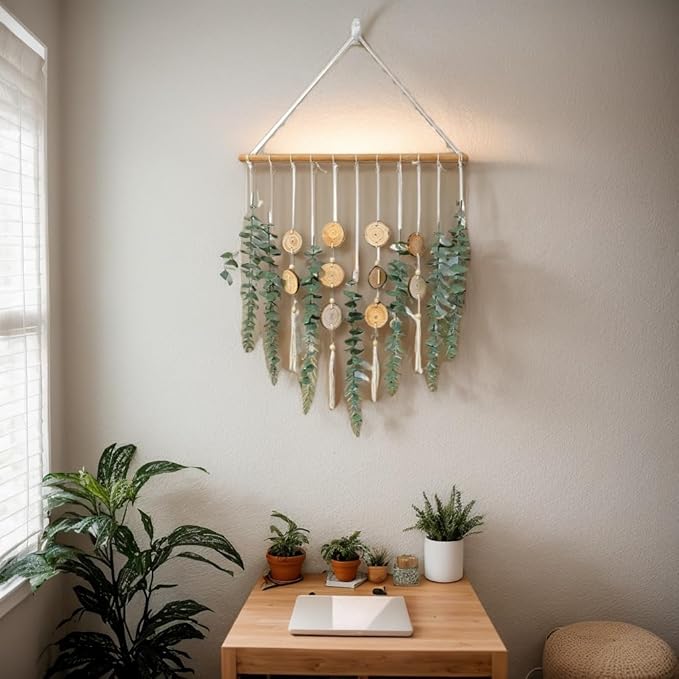 Artificial Eucalyptus Wall Decor Fake Greenery Leaves Stems Home Decor Wall Hanging Plants Boho Rustic Farmhouse Decor for Bedroom Kitchen Dining Room Livingroom Bathroom Livingroom (Small)