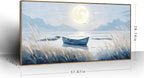 amatop Oversized Framed Coastal Wall Art for Living Room Blue Boat Moon Sea Picture Landscape Canvas Print Calming Night Ocean Lake Scene Large Artwork Nautical Bedroom Office Wall Decor 58x29 In
