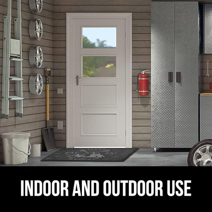 GORILLA GRIP 100% Waterproof All-Season WeatherMax Doormat, US Designed Natural Rubber, Stain and Fade Resistant, Low Profile Indoor Outdoor Door Mats, Easy Clean Patio Mat, 17x29, Graphite Skiing
