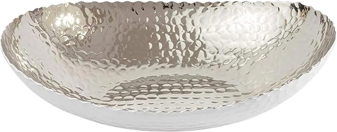 Monarch Abode Hand Hammered Decorative Bowl for Home Decor, 12.75-Inch White and Nickel Plated – Key Bowl for Entryway Table, Catch All, Decorative Fruit Basin, Key Holder, Bowls for Home Decor