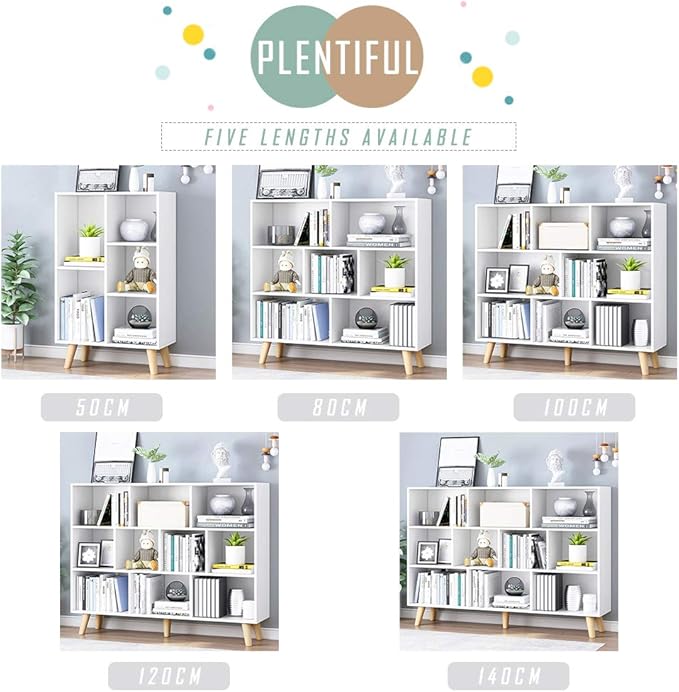 IOTXY Wooden Open Shelf Bookcase - 3-Tier Floor Standing Display Cabinet Rack with Legs, 10 Cubes Bookshelf, Warm White