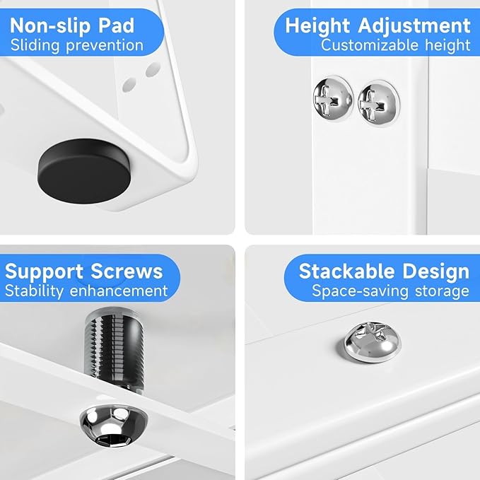 Expandable Cabinet Shelf Organizer, Stackable Kitchen Pantry Counter Storage, Adjustable Closet Cupboard Stand Rack Risers Spice Organization 80LBS Heavy Duty White Small 1 Pack