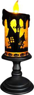 Eldnacele Halloween Snow Globe Candles Lighted Lamp, Battery Operated Spooky Spinning Water Glittering Tornado Candle Flameless Candles Table Centerpiece for Halloween Decoration Indoor(Castle)