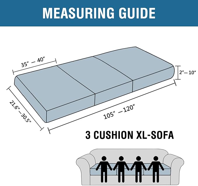 H.VERSAILTEX Super Stretch Individual Seat Cushion Covers, Thick Jacquard Textured Twill Fabric (3 Piece XL Sofa Cushion Covers, Grey)