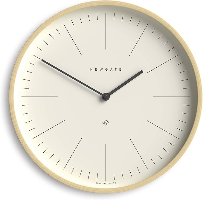 NEWGATE® Mr Clarke Wall Clock | Large Scandi Inspired Plywood Clock | 16 inch | Pale Wood case with Marker dial | Modern Minimalist Design for Kitchen, Living Room or Office