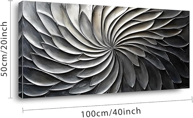 LASMOND Abstract Black and White Wall Art for Living Room Modern Canvas Print Painting Lines Flower Floral Large Artwork Bedroom Home Office Wall Décor (40x20 Inches)