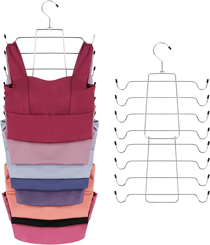 ZEDODIER Tank Top Hanger, Space Saving Bra Hamgers, Non-Slip Hanging Sport Bras Holder, Closet Organizers and Storage for Camisoles Tank Tops Bras Ties Swimsuits Strappy Dress, Silver