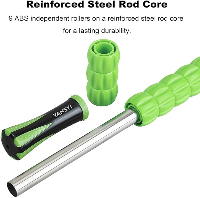 Yansyi Muscle Roller Stick for Athletes - Body Massage Roller Stick - Release Myofascial Trigger Points Reduce Muscle Soreness Tightness Leg Cramps & Back Pain for Physical Therapy & Recovery (Green)