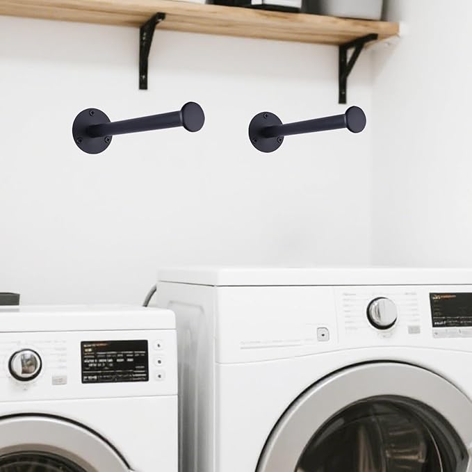 2 Pack Retractable Hanger Holder for Laundry Room, Wall Mount Organizer Rack for Lightweight Clothes, Space Saving Laundry Hook Rod, Keep Empty Hangers Handy, Black