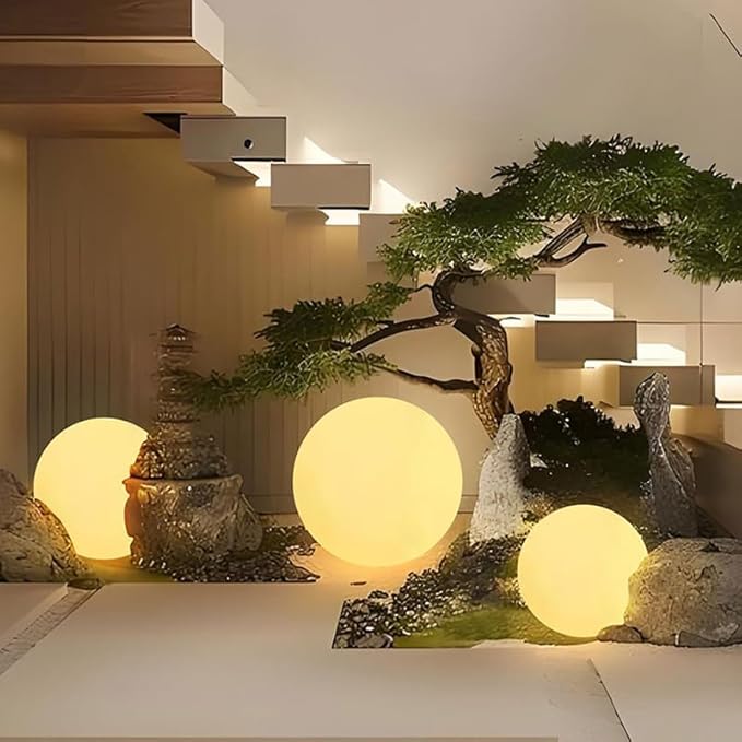 Globe Floor Lamp, 14-in Rechargeable LED Ball Light Globe Light w/Remote, Versatile Glowing Orb Mood Lamps Waterproof Outdoor Orb Lamp, Dimmable RGB Color Changing Light Up Ball for Home Garden Yard