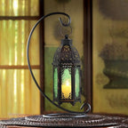 NEEDOMO Hanging Moroccan Lantern, 11'' Vintage Candle Holder, Metal Lanterns Decorative Indoor Outdoor, Table, Patio, Porch, Shelf, Gothic Home Decor (Green, Medium Size)
