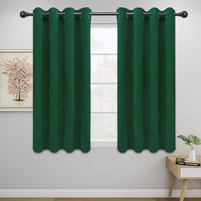 Easy-Going Blackout Curtains for Bedroom, Solid Thermal Insulated Grommet and Noise Reduction Window Drapes, Room Darkening Curtains for Living Room, 2 Panels (52x46 in,Dark Green)
