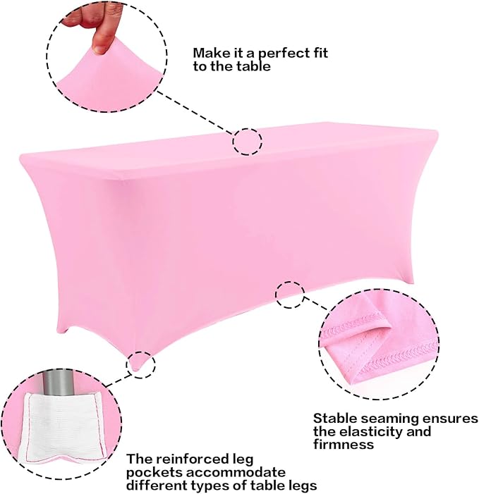 IVAPUPU 4FT Table Cloth for Rectangular Fitted Events Stretch Pink Table Covers Washable Cover Spandex Tablecloth Protector for Party, Wedding, Cocktail, Banquet, Festival