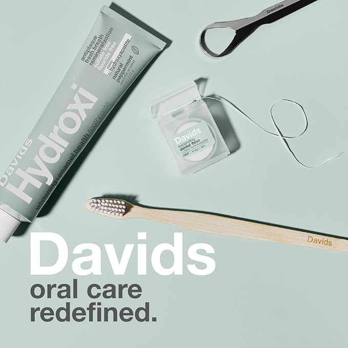Davids Hydroxi Fluoride Free Nano Hydroxyapatite Whitening + Enamel Health Toothpaste, Antiplaque, Fresh Breath, Remineralizing, SLS Free, Natural Peppermint, 4 oz, Made in USA