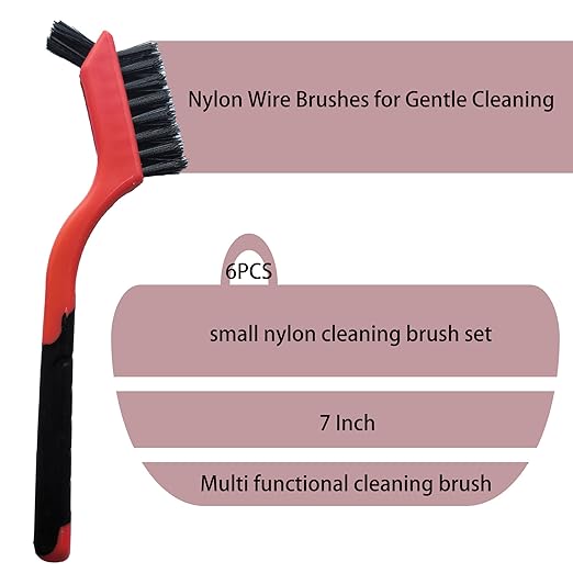6-Pack Nylon Cleaning Brushes - Non-Scratch Nylon Bristles for Delicate Surfaces & Daily Cleaning | Ergonomic Grip with Mini Head & Hanging Hole