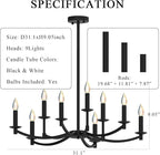Round Black Chandeliers, Modern Candle Hanging Lights, LED Pendant Lighting Ceiling for Dining Room Bedroom Kitchen Island Farmhouse Living Room (Black-A 9Lights)