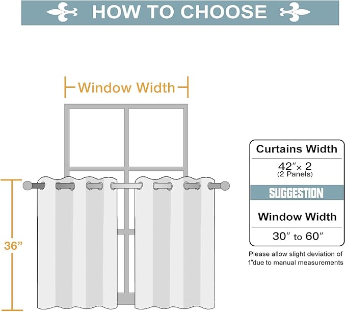 ChrisDowa Small Window Curtains for Kitchen and Bedroom - Grommet Short Thermal Insulated Room Darkening Curtains (2 Panels, Light Grey, 42 x 36 Inch)