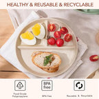 9" Unbreakable Divided Plates Set of 5, Wheat Straw Plate Reusable Dinnerware Portion Control Plates, Round Bariatric Plastic Plate for Kids Adults, BPA-free, Dishwasher Safe