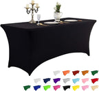 IVAPUPU 6FT Spring Table Cloth for Rectangular Fitted Events Stretch Black Table Covers Washable Cover Spandex Tablecloth Protector for Party, Wedding, Cocktail, Banquet, Festival