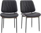 BV Mid Century Modern Dining Chairs Set of 2, Upholstered Pu Leather Accent Chair with Walnut Bentwood Back, Armless Kitchen Chair for Dining Room, Living Room, Kitchen, Black
