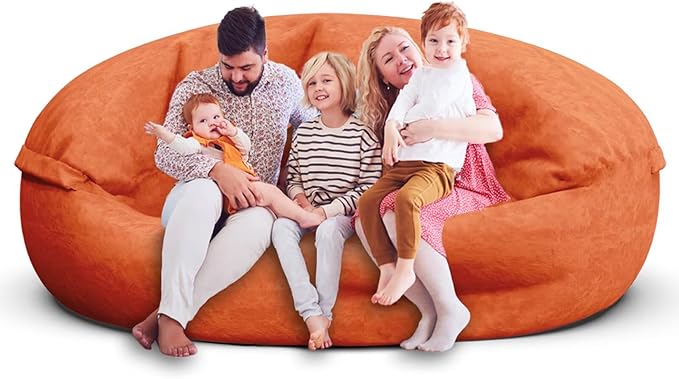 Bean Bag Chair for Adults 7FT,Soft Removable Cover for Teens/Girls Bedroom,Fluffy Giant Round Floor Beanbag Lounger Chairs (No Filler,Orange)