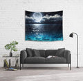 LB Moon Over Ocean Tapestry, Night Sky Tapestry Wall Hanging,3D Fantasy Psychedelic Watercolor Wall Art for Bedroom Living Room Dorm Home Decor,48 x 36 Inches