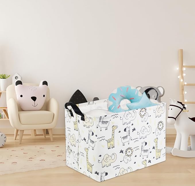 HIYAGON Baby Baskets kids Toy Basket for Boy and Girls Woodland Gift Basket Empty Cute Storage Bin Organizer Box Rectangular Animal Room Decor for Books(Animal)